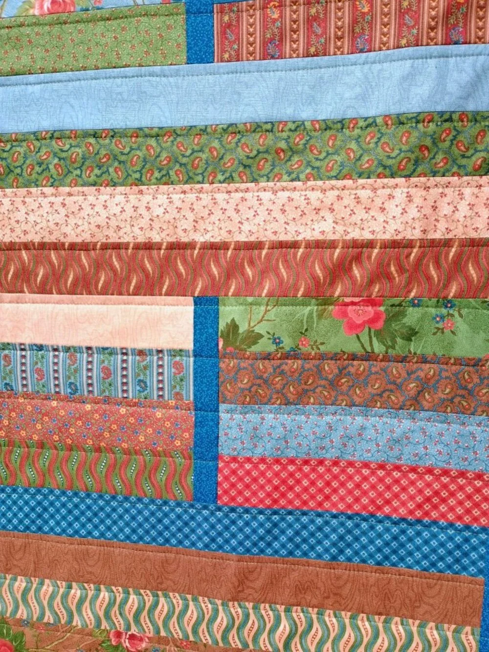 BN COTTON JELLY ROLL QUILT UNIQUE DESIGN BROWN BRICK BLUE GREEN TEAL